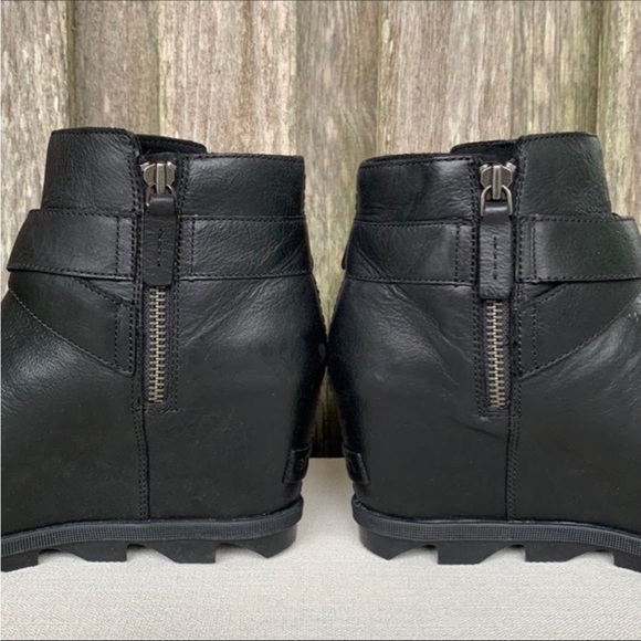 SOREL Joan of Arctic Wedge Moto Buckle Waterproof Leather Ankle Bootie Boots - Picture 4 of 8